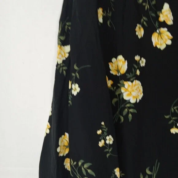 Old Navy XXL Top Black Yellow Floral Print Popover Shirt - Picture 7 of 13